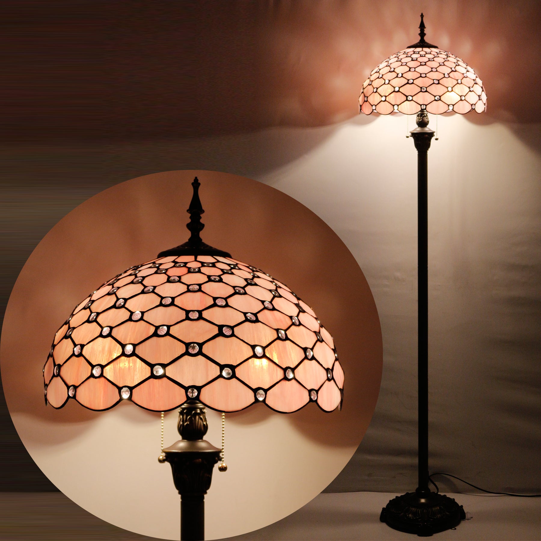 Tiffany Floor Lamp Werfactory® Pink Stained Glass Standing Reading Light