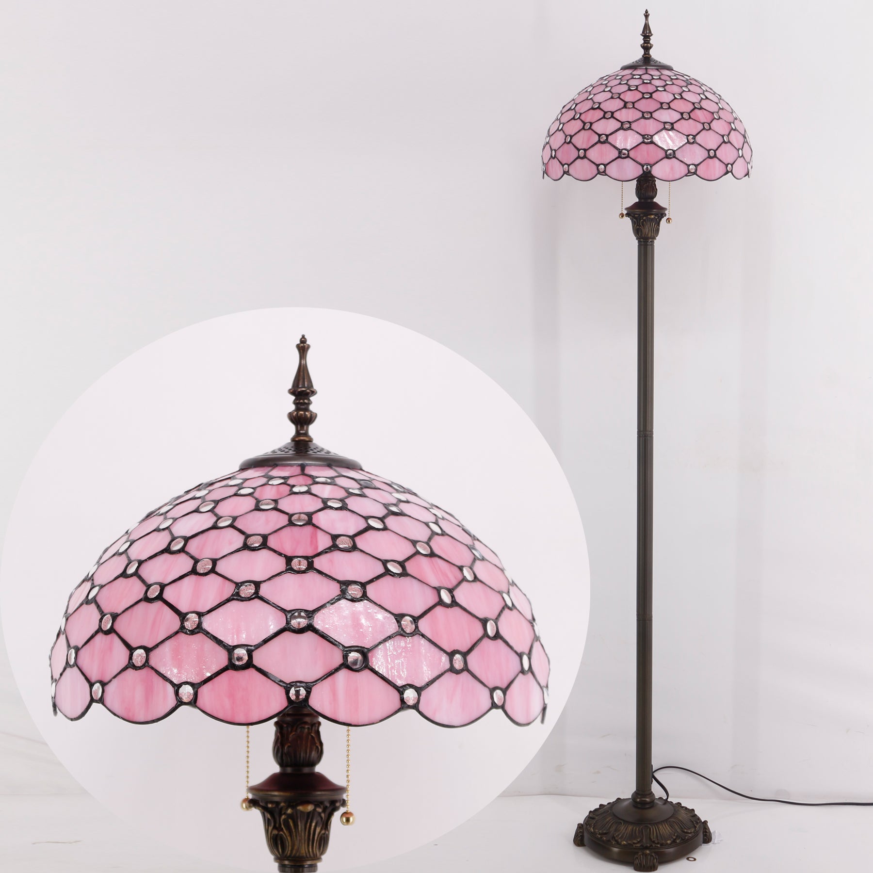 Tiffany Floor Lamp Werfactory® Pink Stained Glass Standing Reading Light