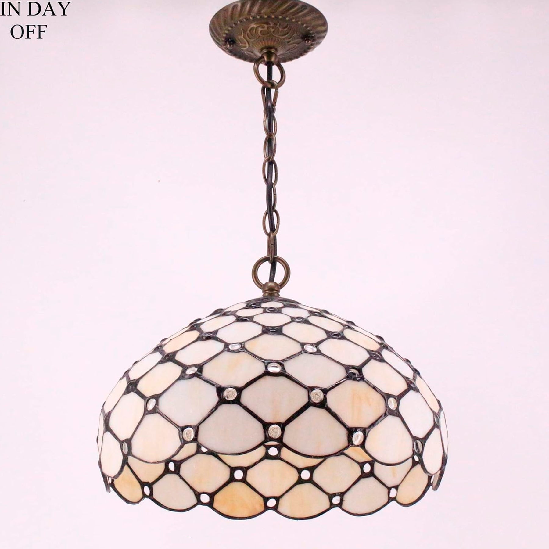 Tiffany Lamp Shade Replacement Werfactory® 12X6 Inch Cream Amber Stained Glass Bead Lampshade Only