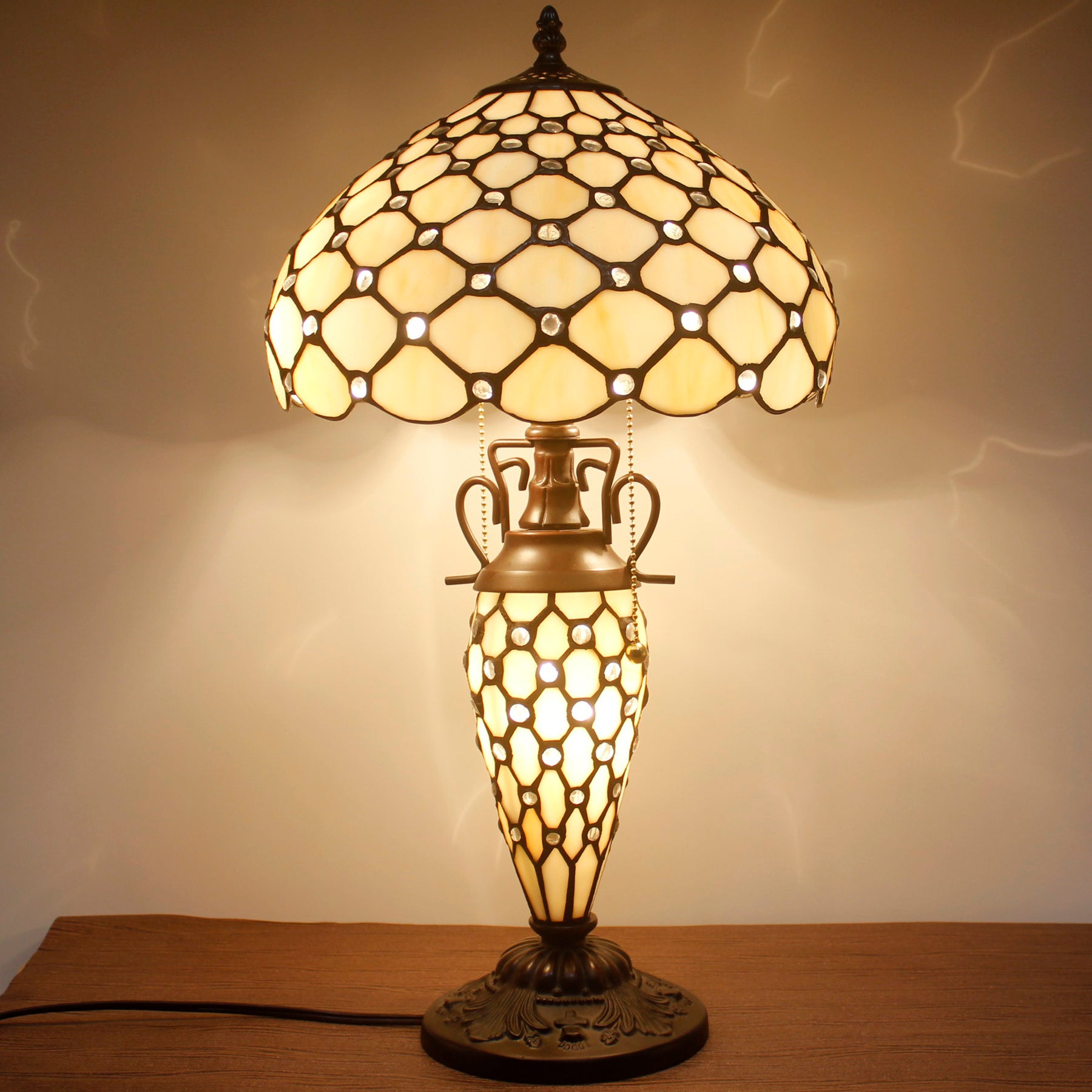 Tiffany Lamp Shade Replacement Werfactory® 12X6 Inch Cream Amber Stained Glass Bead Lampshade Only