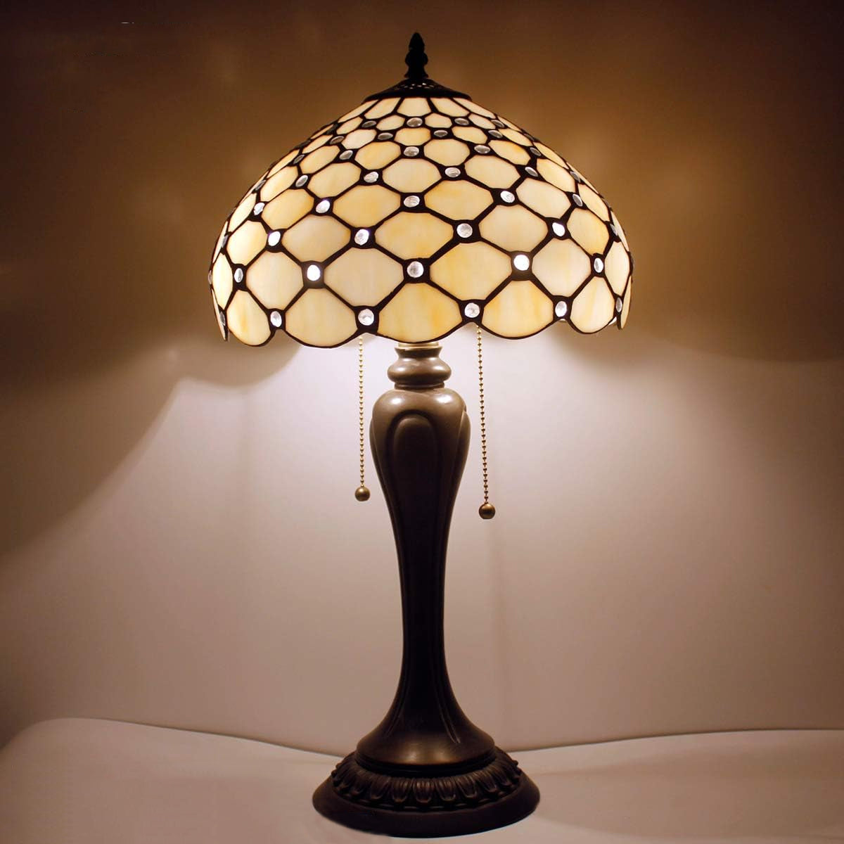 Tiffany Lamp Shade Replacement Werfactory® 12X6 Inch Cream Amber Stained Glass Bead Lampshade Only