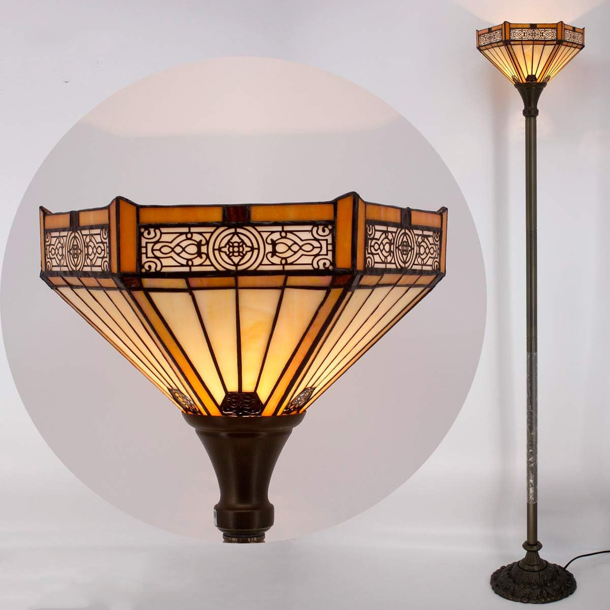 Tiffany Lamp Shade Only Werfactory® 12X10X6 Inch Yellow Hexagon Stained Glass Mission Lampshade Replacement Only