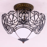Werfactory® Tiffany Ceiling Lamp Crystal Bead White Stained Glass Ceiling Light Wide 12 Inch S508W Series