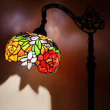 Werfactory®Tiffany Style Floor Lamp Red Rose Flower 10 Inch Stained Glass Arched Lamp