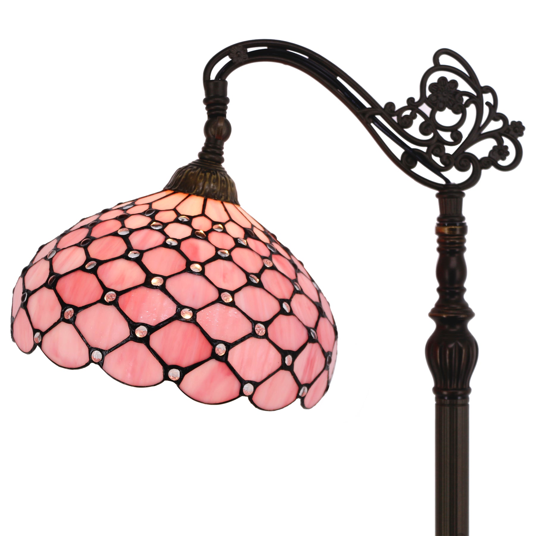 Werfactory® Tiffany Floor Lamp Pink Glass Pearl  Lamp Adjustable Corner  Reading Light