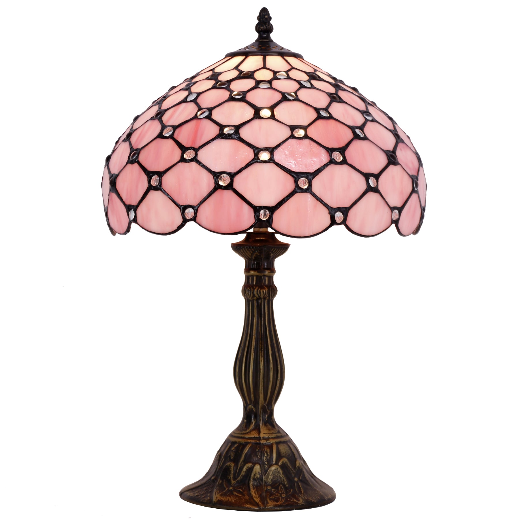 WERFACTORY®Tiffany Lamp Pink Stained Glass Bead 12 Inch Table Lamp Desk Reading Light