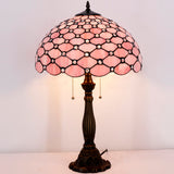 WERFACTORY Tiffany Table Lamp Pink Stained Glass Crystal Bead  Desk Reading Light