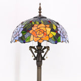 16 Inch Tiffany Floor Lamp Green Stained Glass Yellow Purple Rose Style
