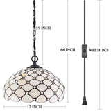 Werfactory® Tiffany Pendant Lamp Cream Amber Bead Stained Glass 12 Inch Hanging Light Fixture Bedroom Entryway Home Office S005 Series