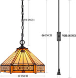 Werfactory®Tiffany Stained Glass Pendant Light Plug in Yellow Hexagon 12 Inch Hanging Lamp