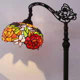 Werfactory®Tiffany Style Floor Lamp Red Rose Flower 10 Inch Stained Glass Arched Lamp