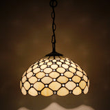 Werfactory® Tiffany Pendant Lamp Cream Amber Bead Stained Glass 12 Inch Hanging Light Fixture Bedroom Entryway Home Office S005 Series