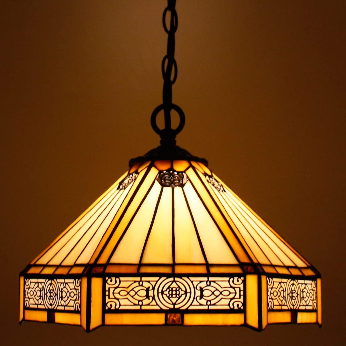 Werfactory®Tiffany Stained Glass Pendant Light Plug in Yellow Hexagon 12 Inch Hanging Lamp