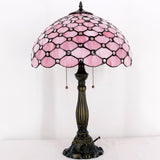 WERFACTORY Tiffany Table Lamp Pink Stained Glass Crystal Bead  Desk Reading Light