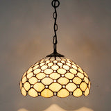 Werfactory® Tiffany Pendant Lamp Cream Amber Bead Stained Glass 12 Inch Hanging Light Fixture Bedroom Entryway Home Office S005 Series