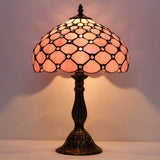 WERFACTORY®Tiffany Lamp Pink Stained Glass Bead 12 Inch Table Lamp Desk Reading Light