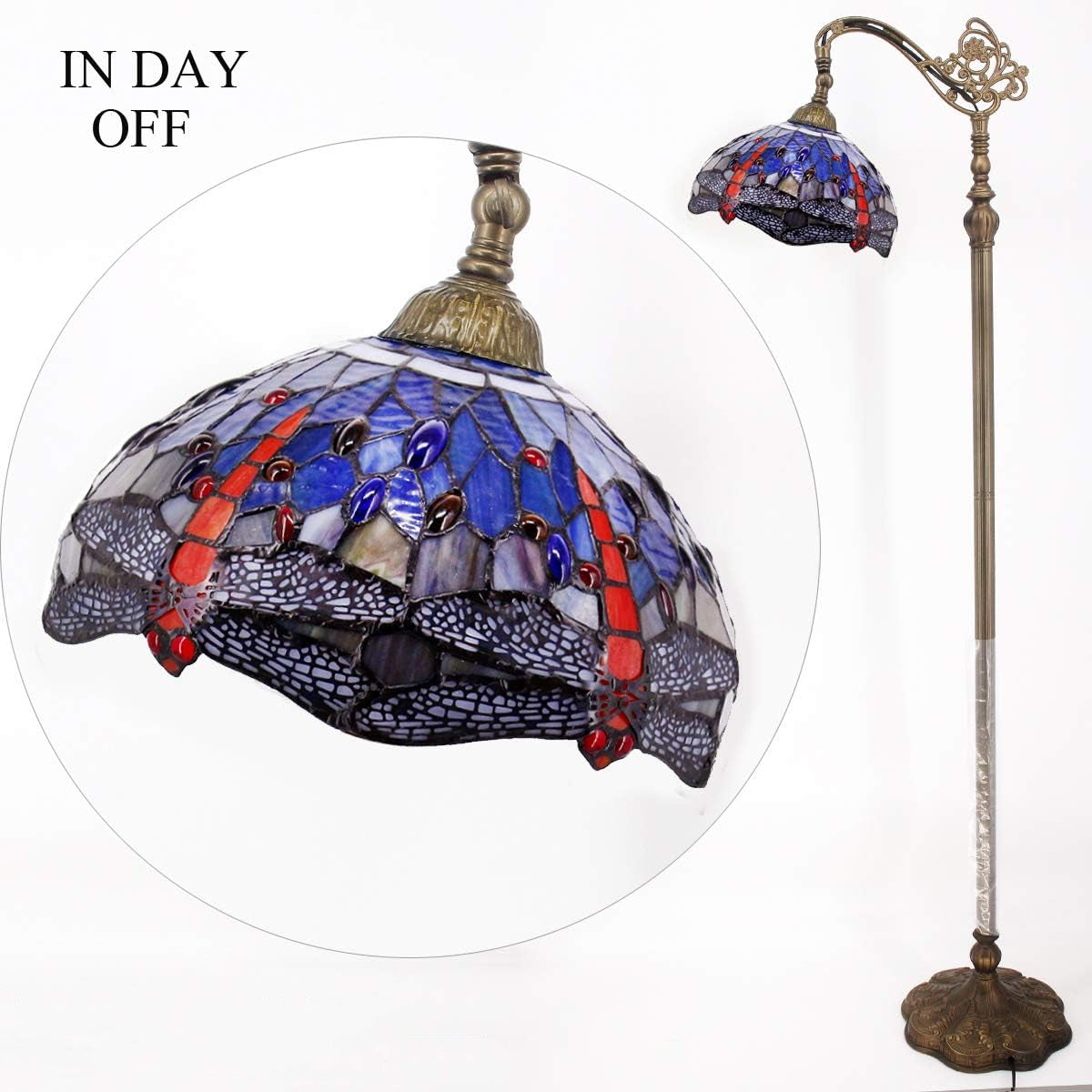 Tiffany Floor Reading Lamp Werfactory® Blue Brown Stained Glass Dragonfly Arched Lamp