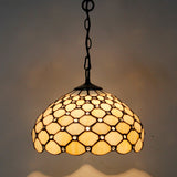 Werfactory® Tiffany Pendant Lamp Cream Amber Bead Stained Glass 12 Inch Hanging Light Fixture Bedroom Entryway Home Office S005 Series