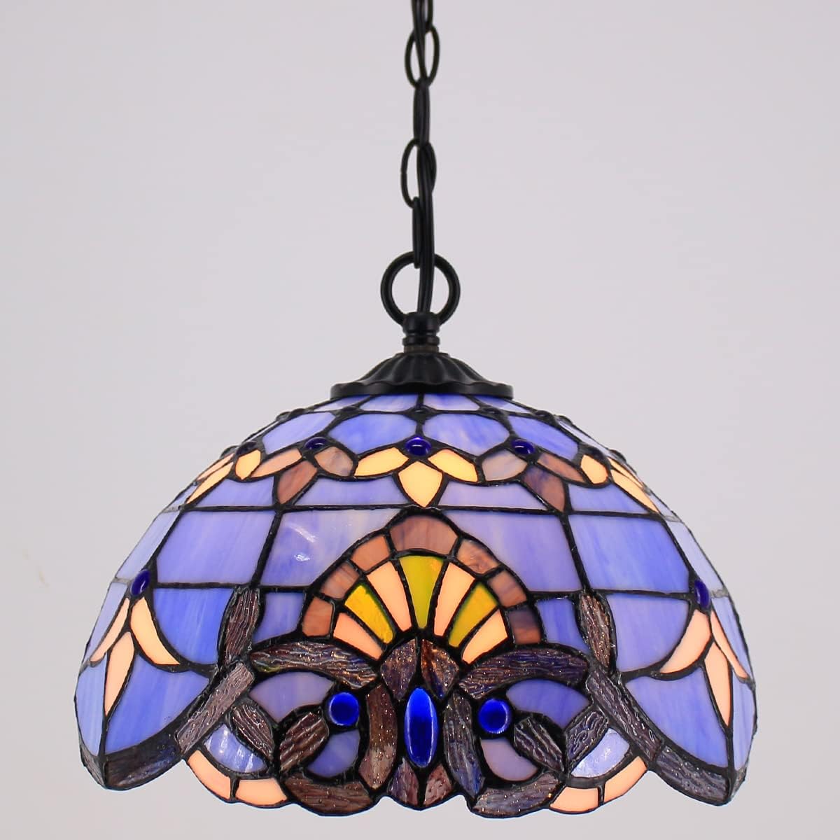 Werfactory® Tiffany Style Plug in Pendant Light 12 Inch Blue Purple Baroque Stained Glass Hanging Lamp
