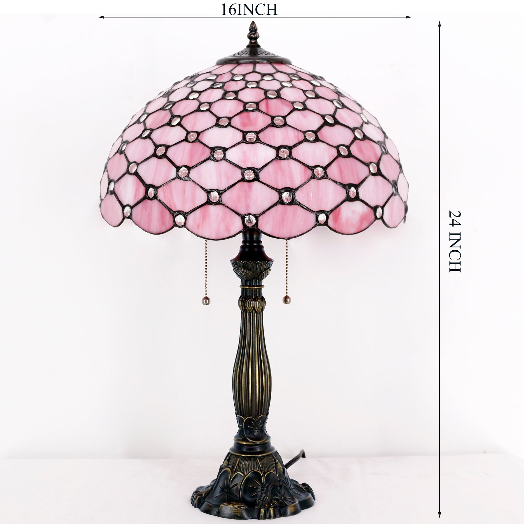 WERFACTORY Tiffany Table Lamp Pink Stained Glass Crystal Bead  Desk Reading Light