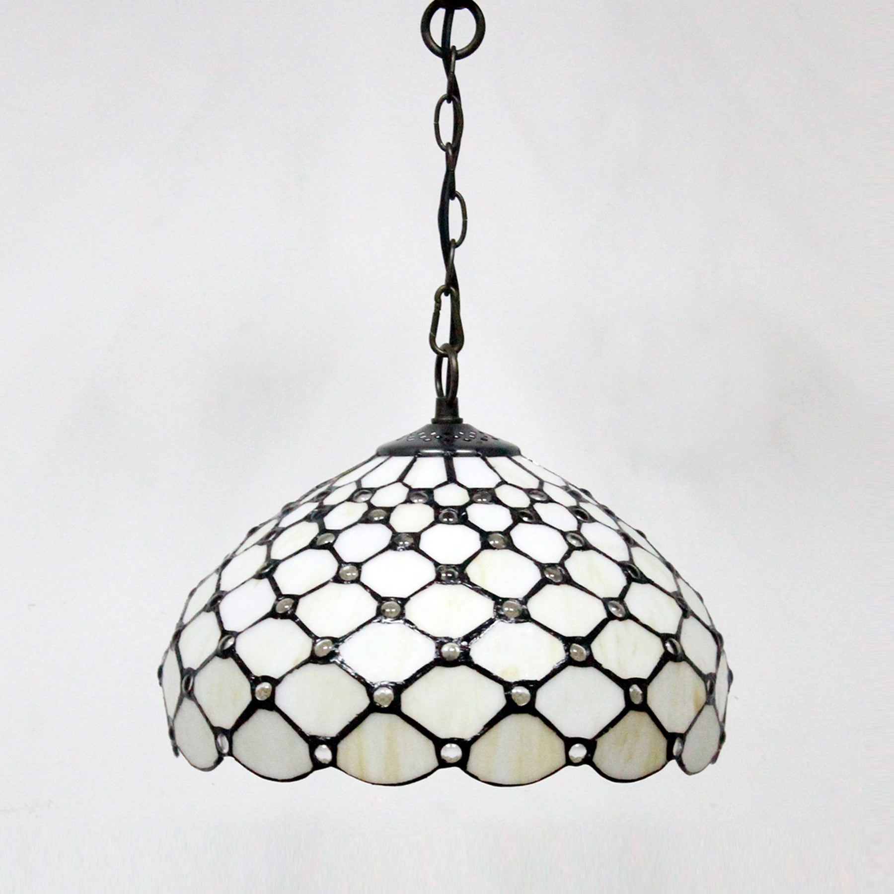 Werfactory® Tiffany Pendant Lamp Cream Amber Bead Stained Glass 12 Inch Hanging Light Fixture Bedroom Entryway Home Office S005 Series