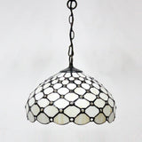 Werfactory® Tiffany Pendant Lamp Cream Amber Bead Stained Glass 12 Inch Hanging Light Fixture Bedroom Entryway Home Office S005 Series