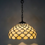 Werfactory® Tiffany Pendant Lamp Cream Amber Bead Stained Glass 12 Inch Hanging Light Fixture Bedroom Entryway Home Office S005 Series