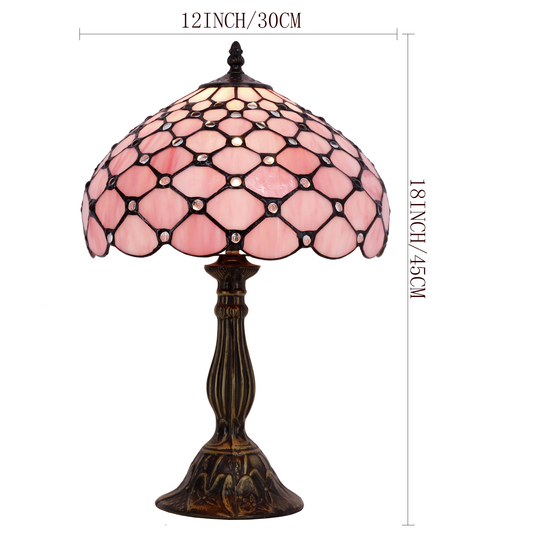 WERFACTORY®Tiffany Lamp Pink Stained Glass Bead 12 Inch Table Lamp Desk Reading Light