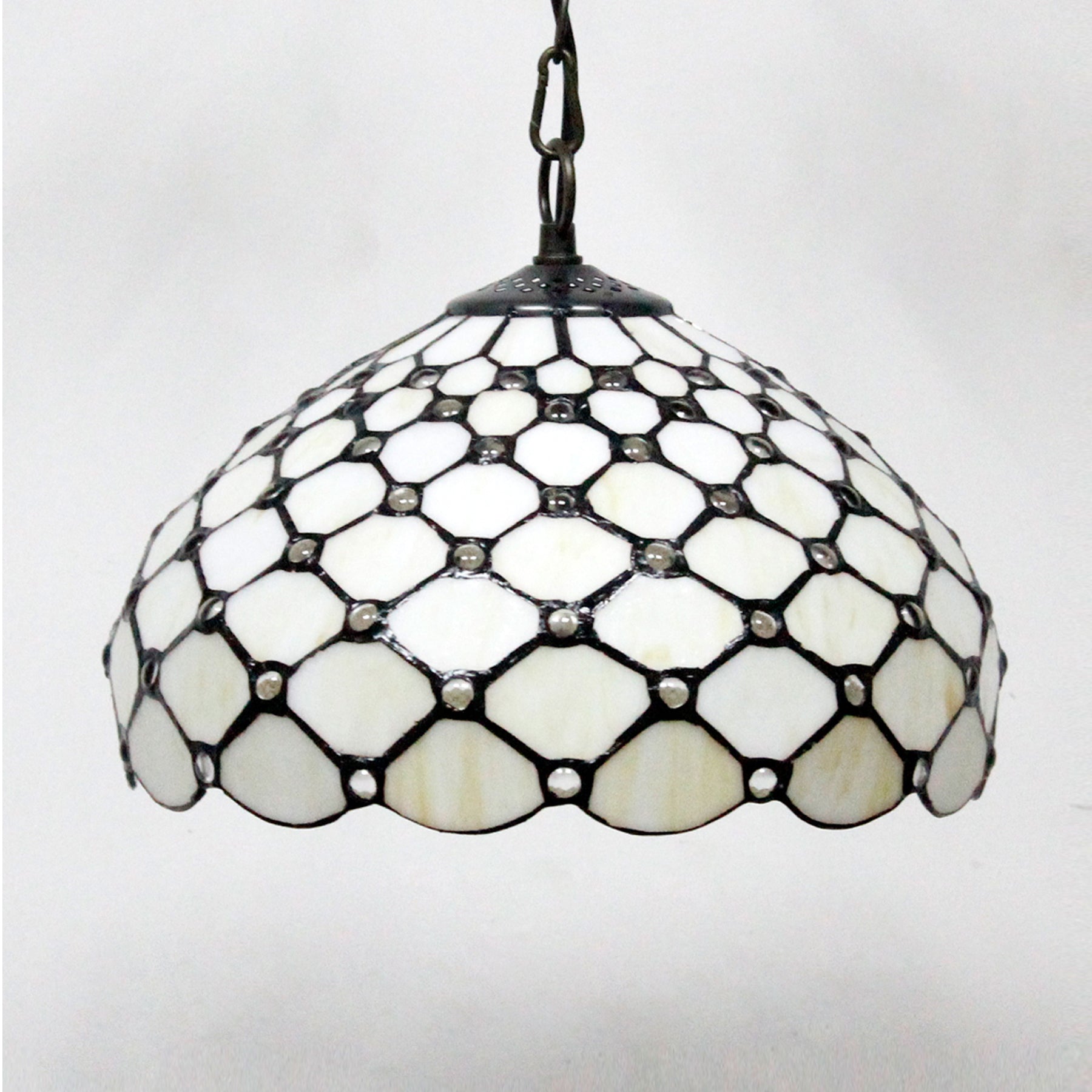 Werfactory® Tiffany Pendant Lamp Cream Amber Bead Stained Glass 12 Inch Hanging Light Fixture Bedroom Entryway Home Office S005 Series