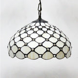 Werfactory® Tiffany Pendant Lamp Cream Amber Bead Stained Glass 12 Inch Hanging Light Fixture Bedroom Entryway Home Office S005 Series