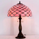 WERFACTORY Tiffany Table Lamp Pink Stained Glass Crystal Bead  Desk Reading Light