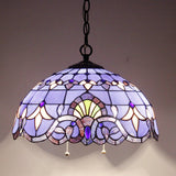 Tiffany Hanging Light Werfactory® Pendant Lamp Fixture Blue Purple Baroque Stained Glass 16 Inch