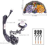 12 Inch Tiffany Pendant Light Plug in  Orange Red Rose Flower Hanging Lamp