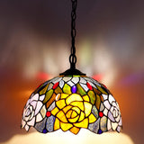 12 Inch Tiffany Pendant Light Plug in  Orange Red Rose Flower Hanging Lamp