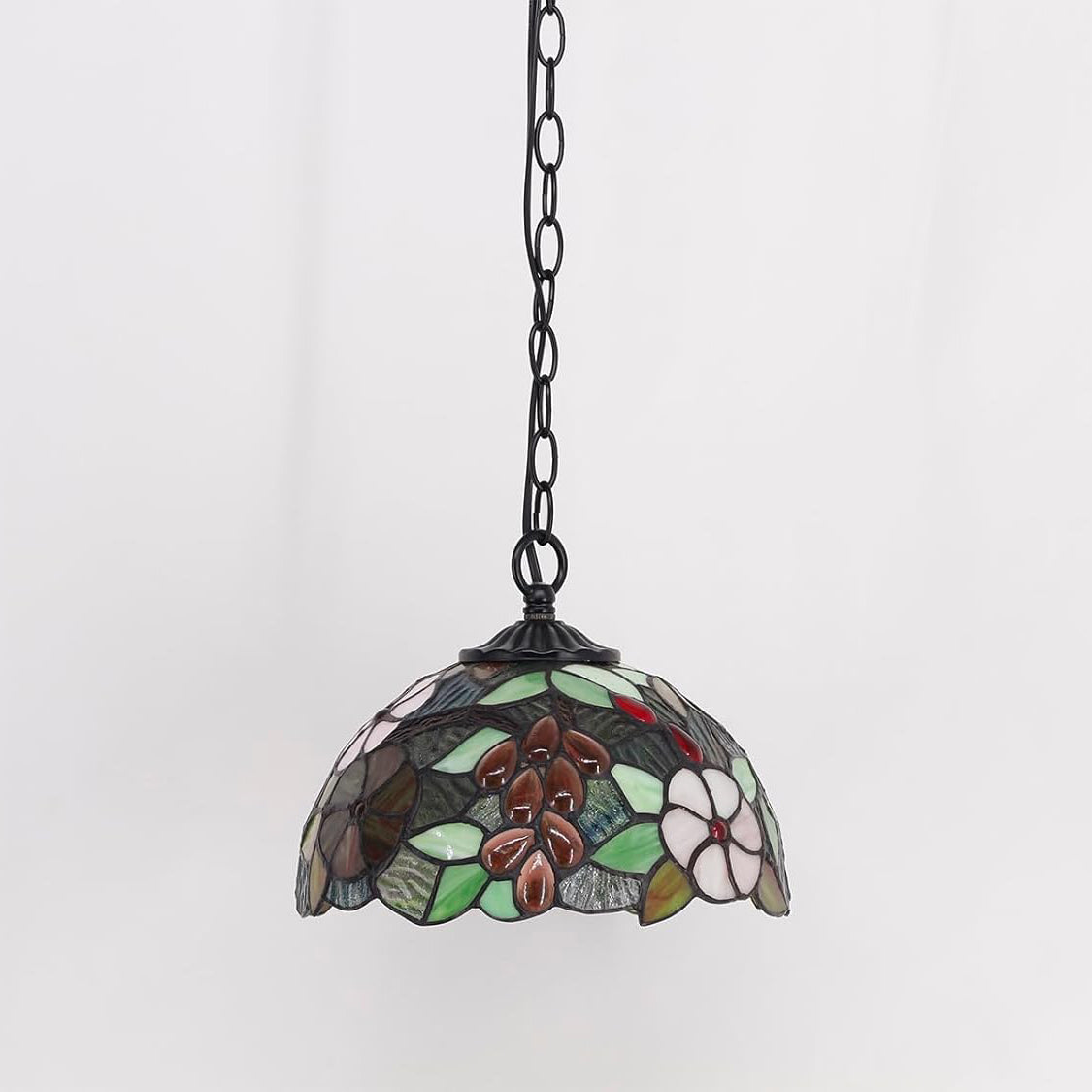 10 inch Tiffany Pendant Light Plug in Stained Glass Lamp Green Purple Grape