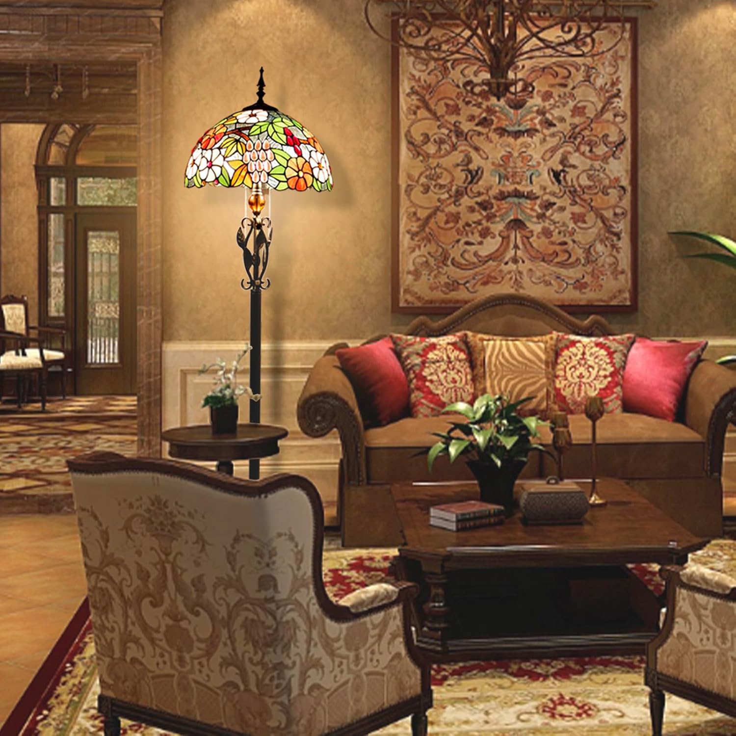 16 Inch Tiffany Floor Lamp Stained Glass Standing Reading Lamp