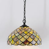 12 Inch Tiffany Pendant Light Plug in Brown Fish Scales Hanging Lamp