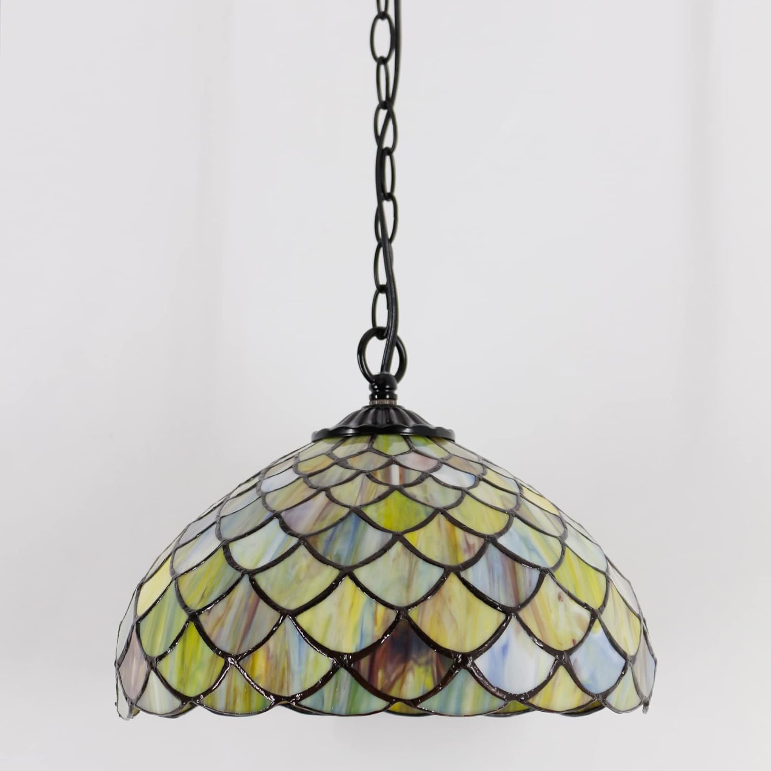 12 Inch Tiffany Pendant Light Plug in Brown Fish Scales Hanging Lamp