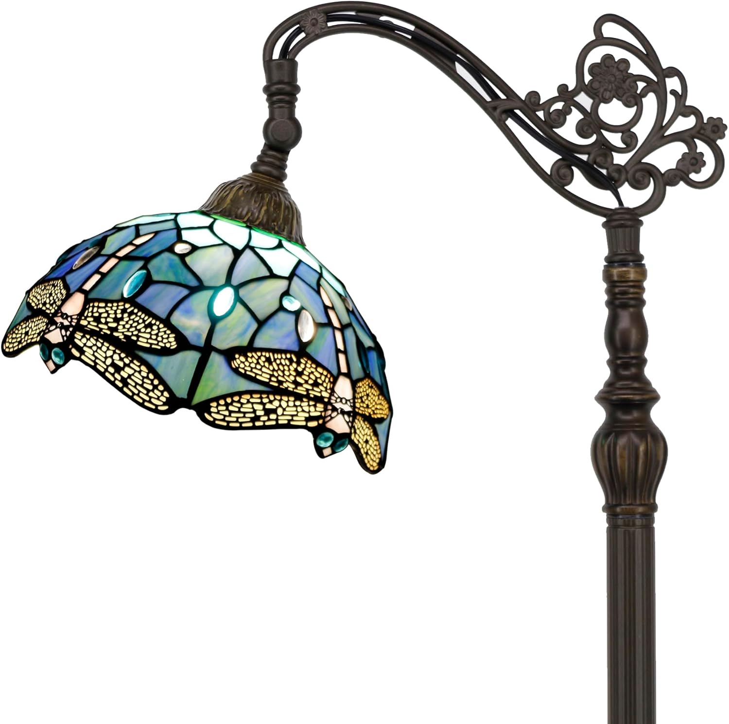 16 Inch Tiffany Floor Lamp Stained Glass Sea Blue Dragonfly Arched Reading Light