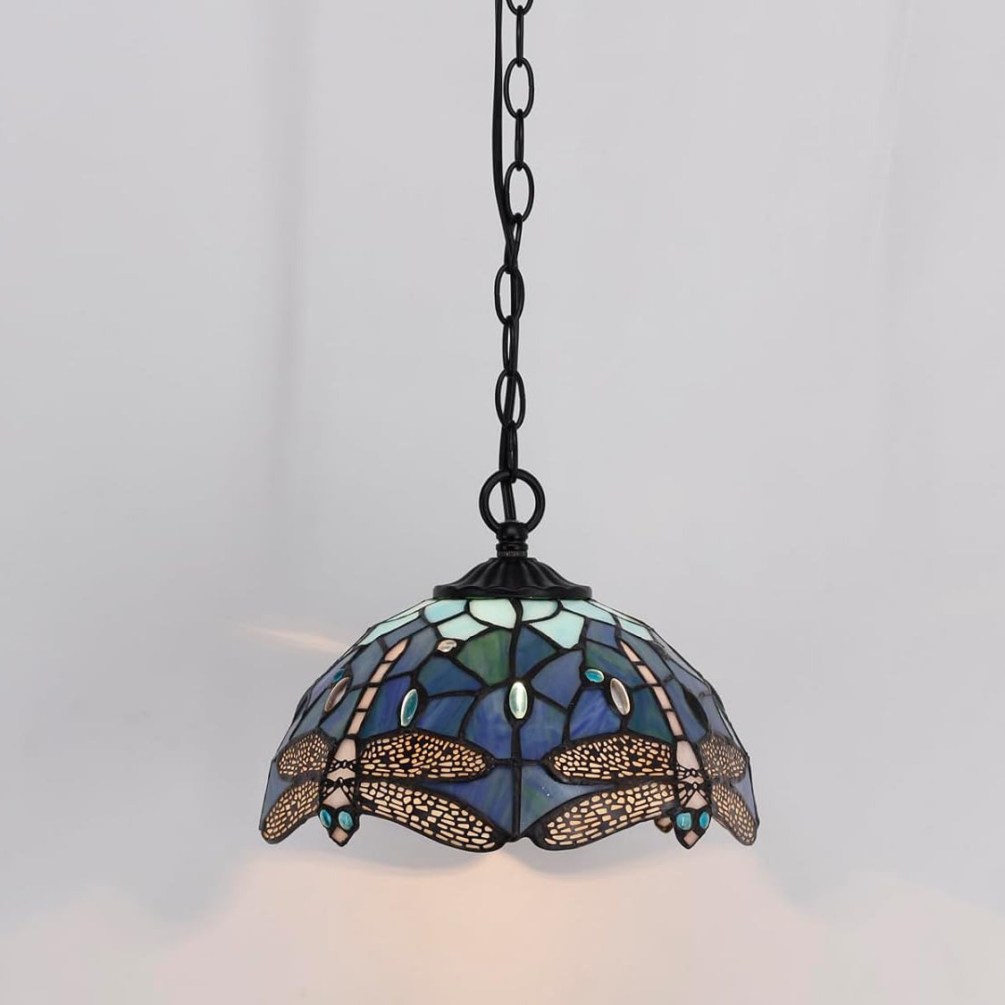 10 inch Tiffany Pendant Light Plug in Hanging Lamp Sea Blue Dragonfly