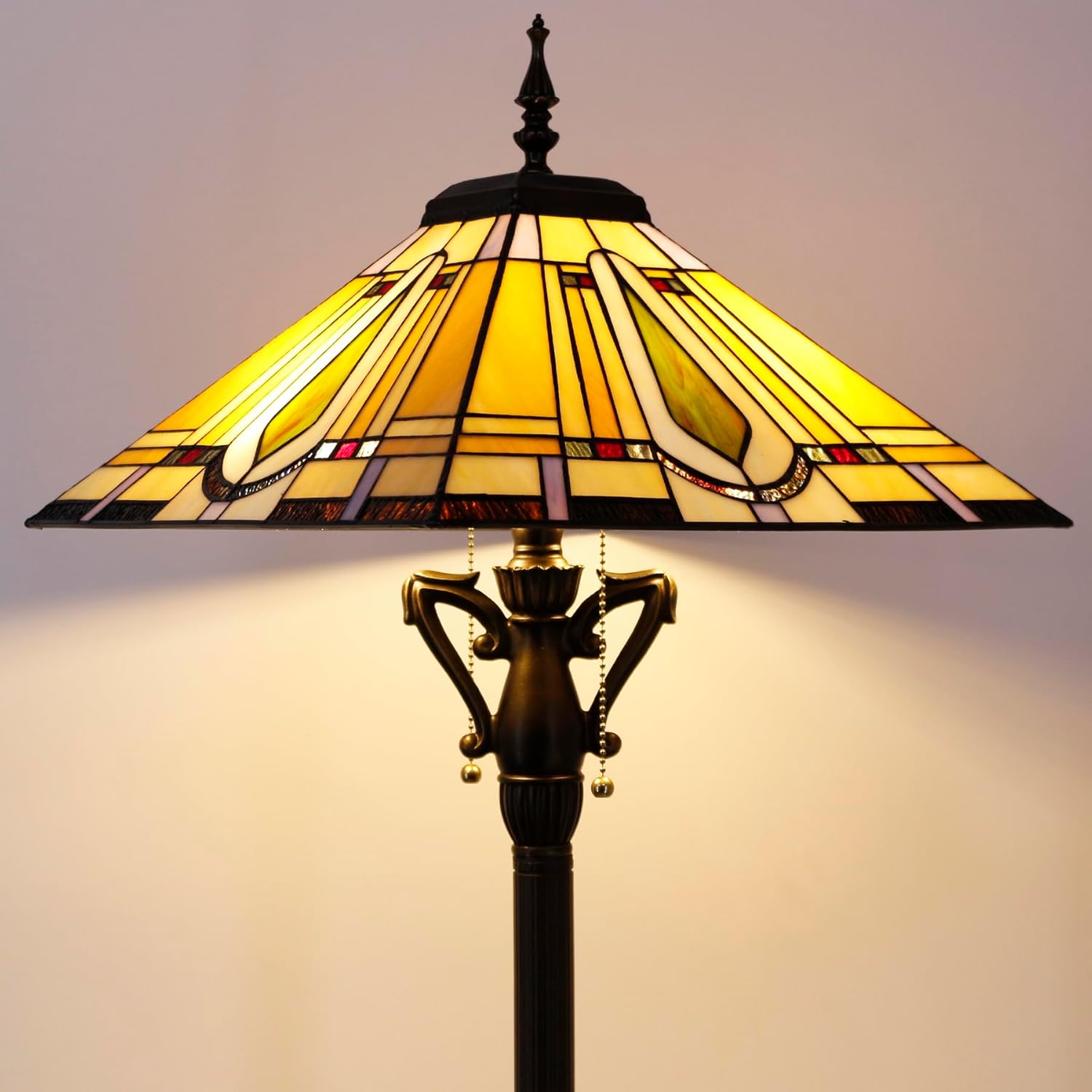 16 Inches Tiffany Floor Lamp Square Mission Style Stained Glass Standing Light