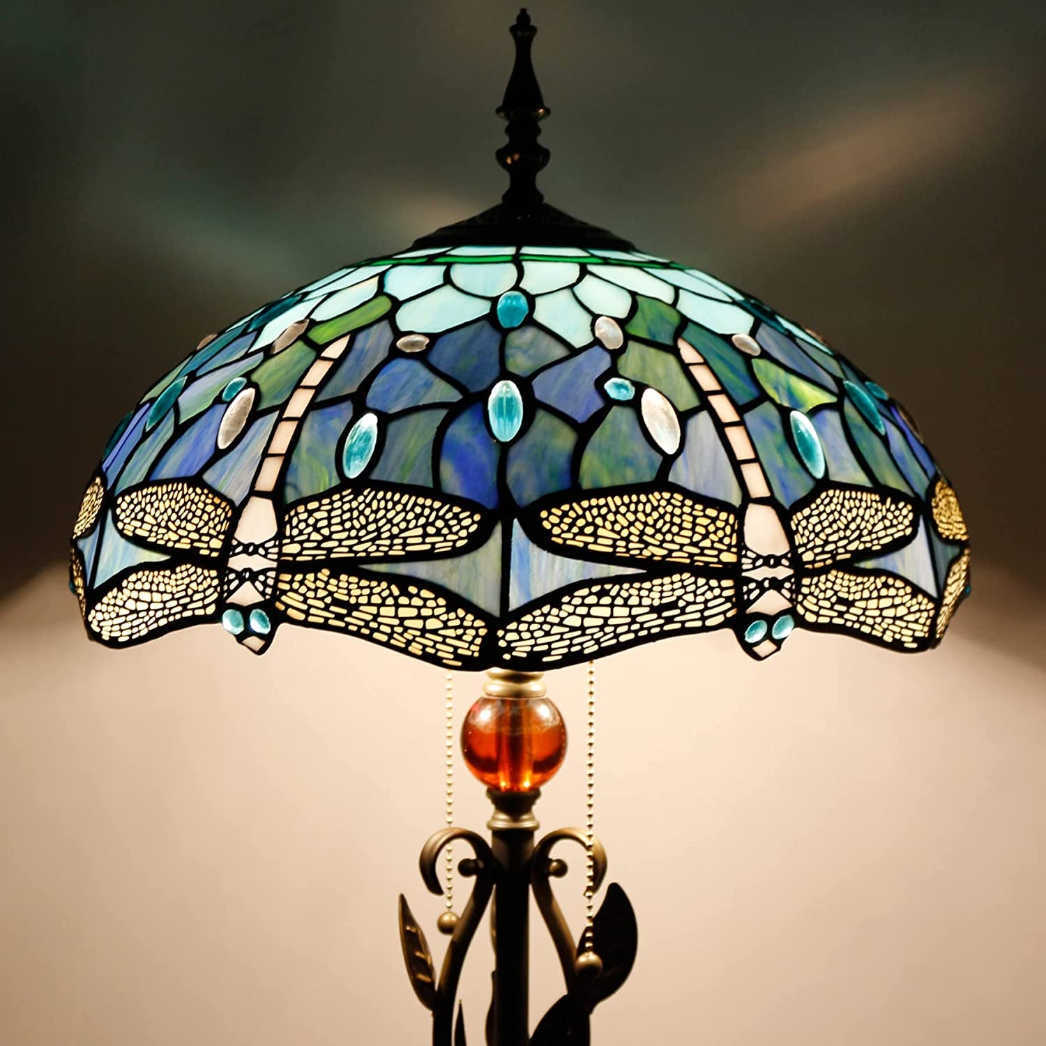 Tiffany Floor Lamp,Blue Dragonfly Stained Glass Floor Lamp With W16H70 Inch
