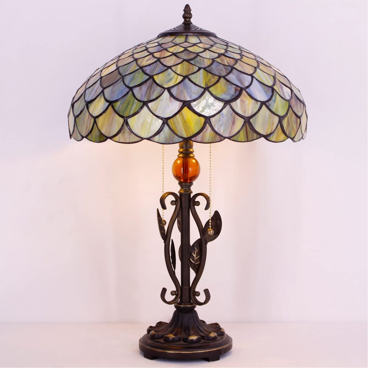 16 Inch Werfactory® Tiffany Table Lamp Stained Glass Lamp Fish Scales Light