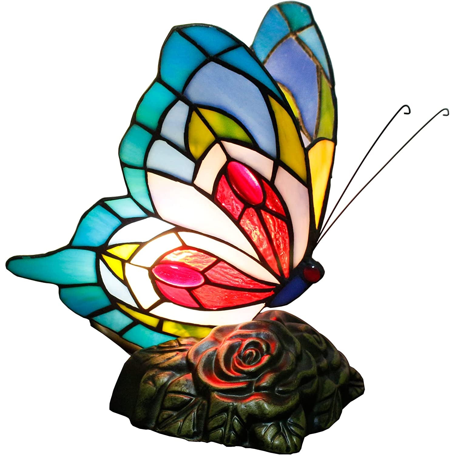 Werfactory® Tiffany Butterfly Lamp Cute Fairy Flying Wings Blue Stained Glass Warm Light