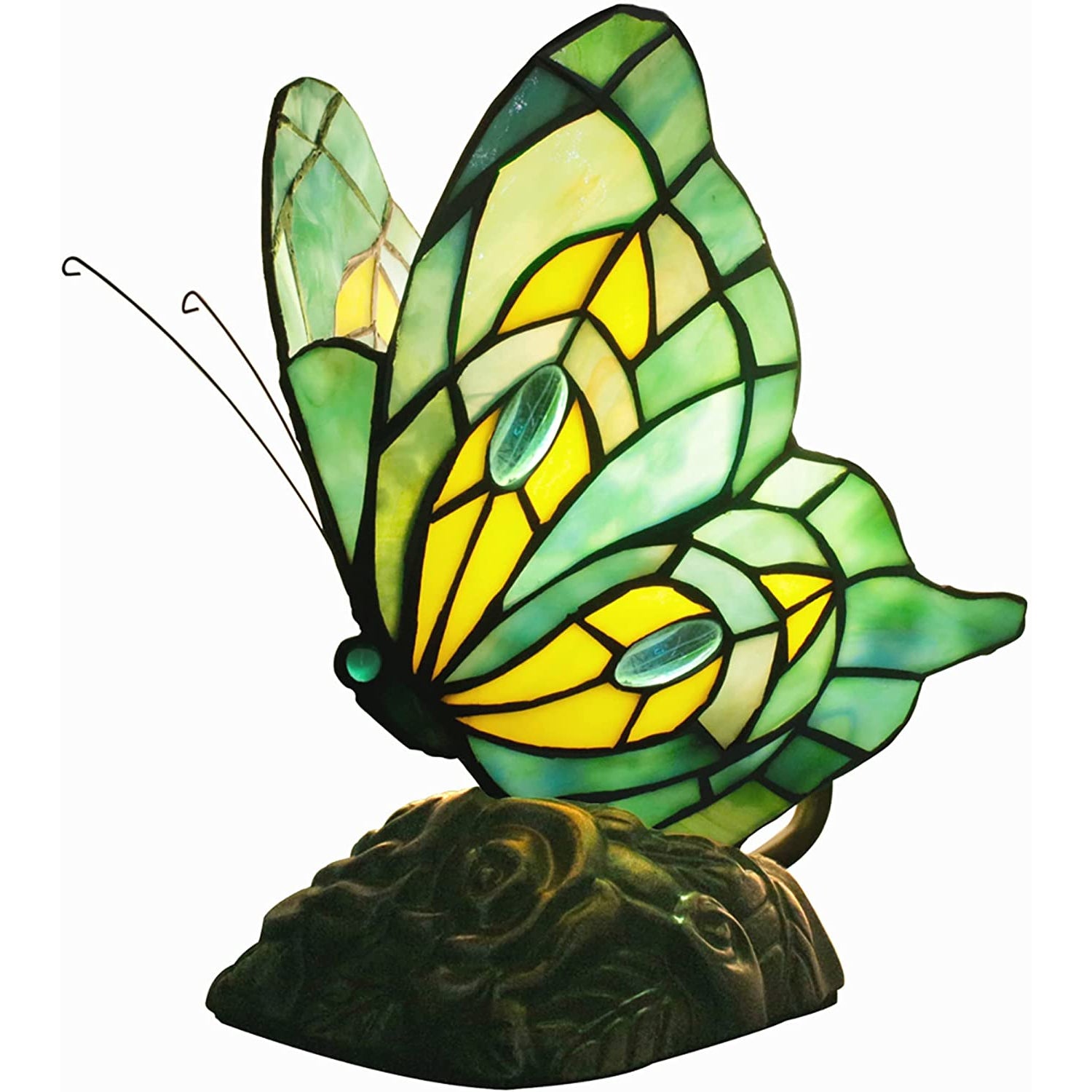 Werfactory® Tiffany Butterfly Lamp Cute Fairy Flying Wings Green Stained Glass Warm Light