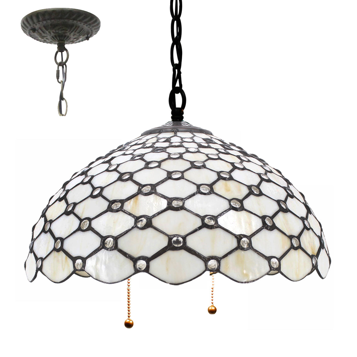 Tiffany Lamp Shade Only Werfactory® W16H7 Inch Stained Glass Crystal Pear Bead Lampshade Replacement