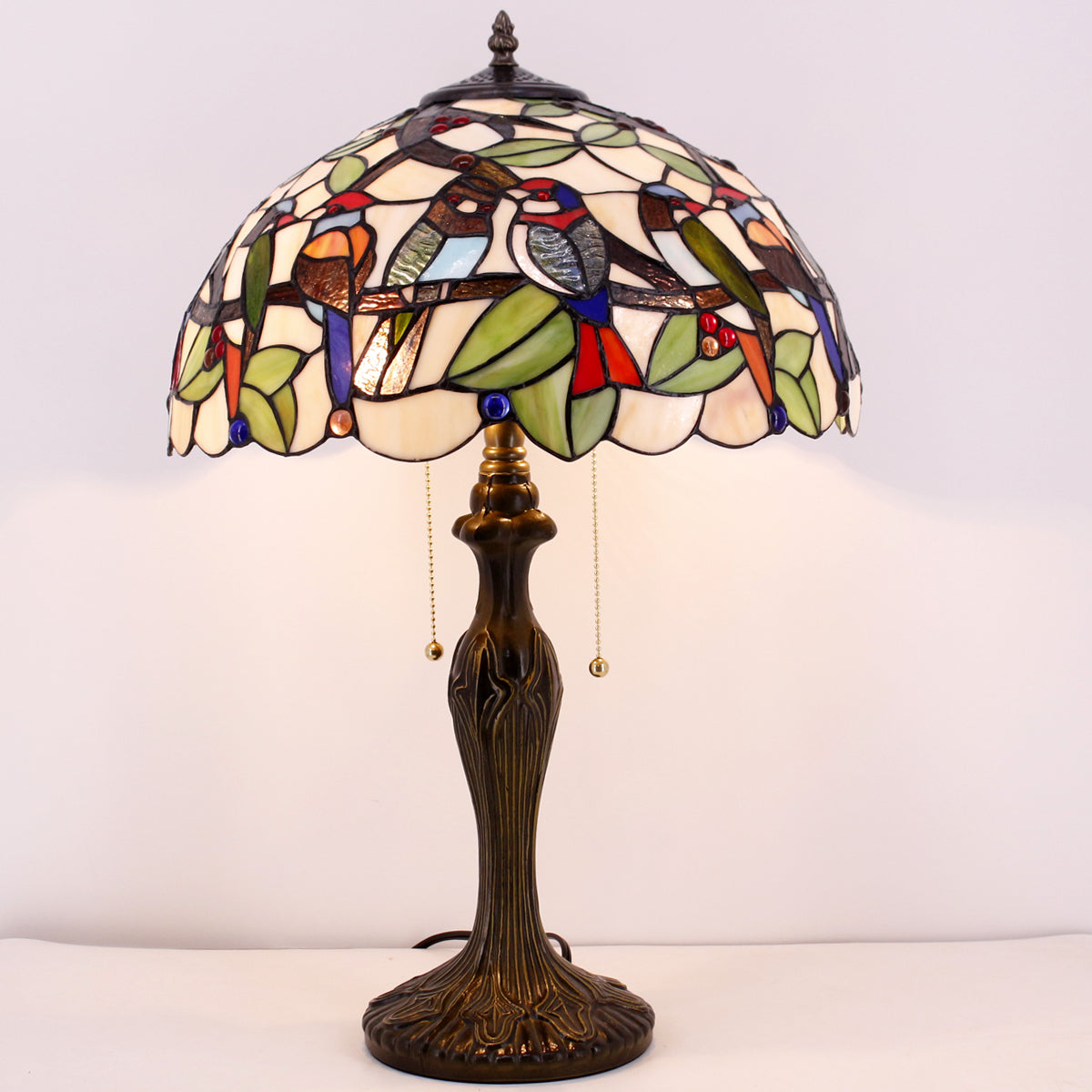 Tiffany Table Lamp Werfactory® Colorful Stained Glass Birds Bedside Desk Reading Light