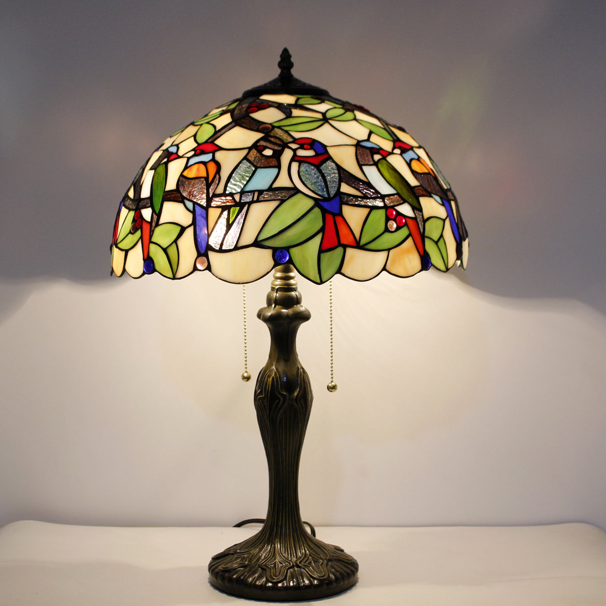 Tiffany Table Lamp Werfactory® Colorful Stained Glass Birds Bedside Desk Reading Light