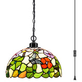 Werfactory® Tiffany Pendant Light 12 Inch Green Butterfly Style Stained Glass Chandelier