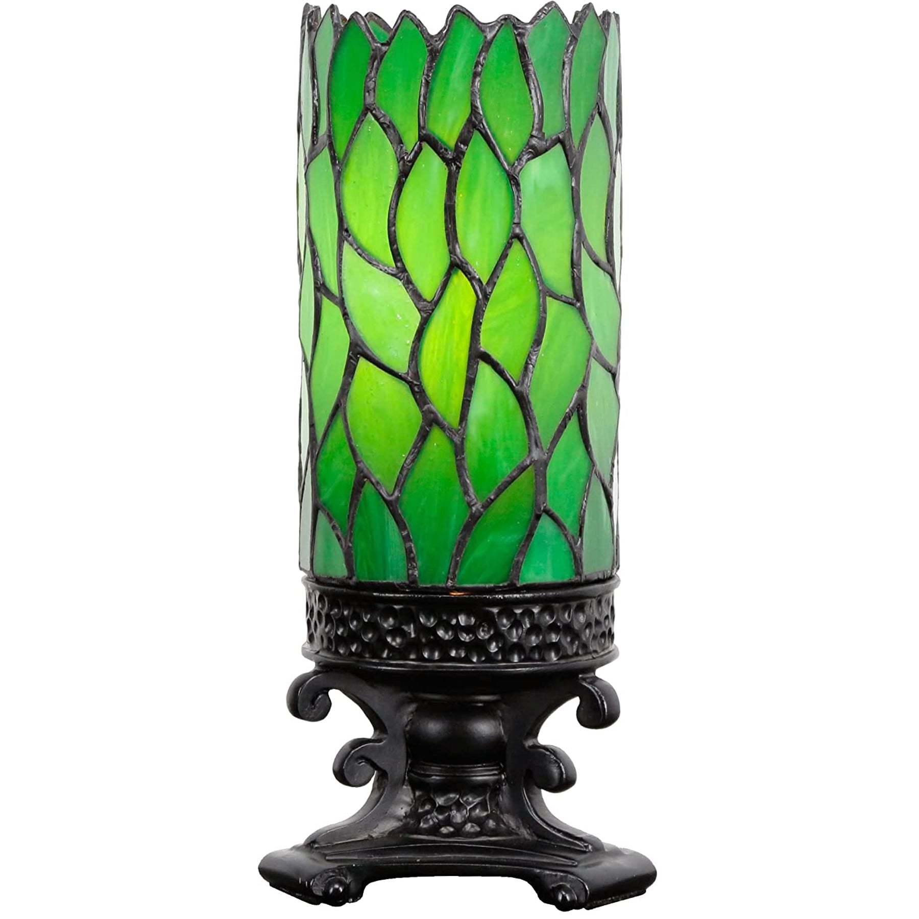 Werfactory Tiffany Table Lamp Small Stained Glass Lamp Green Leaf Candle Type Desk Lamp